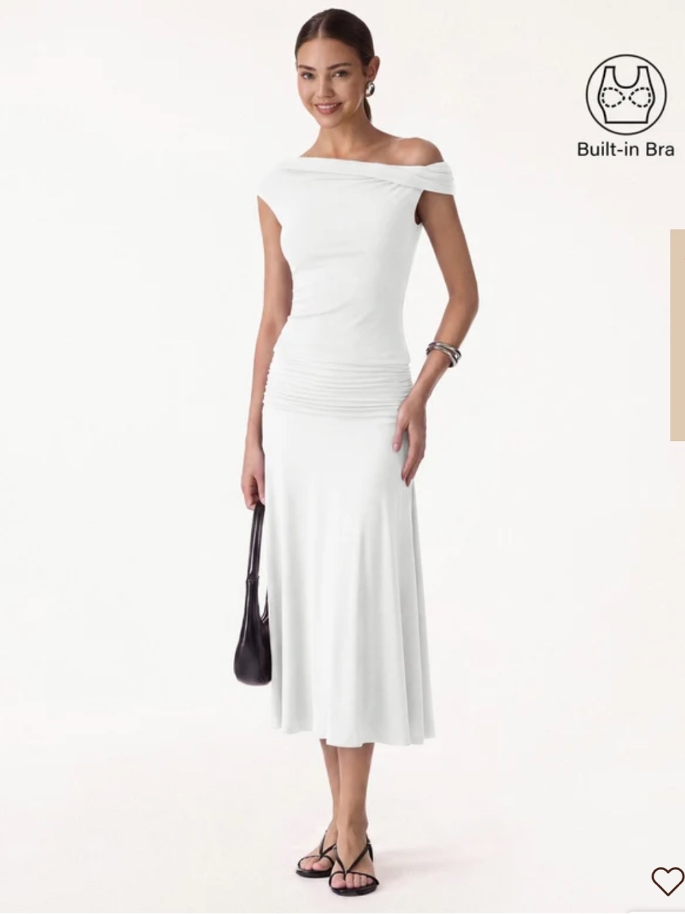 OGL White One-Shoulder Midi Dress with Built-In Support
